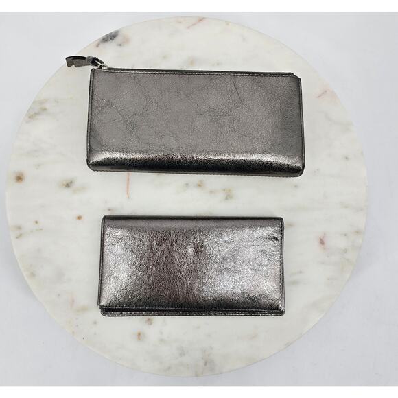 Coach Metallic Pewter Leather Wallet & Checkbook Cover Set - Picture 3 of 5